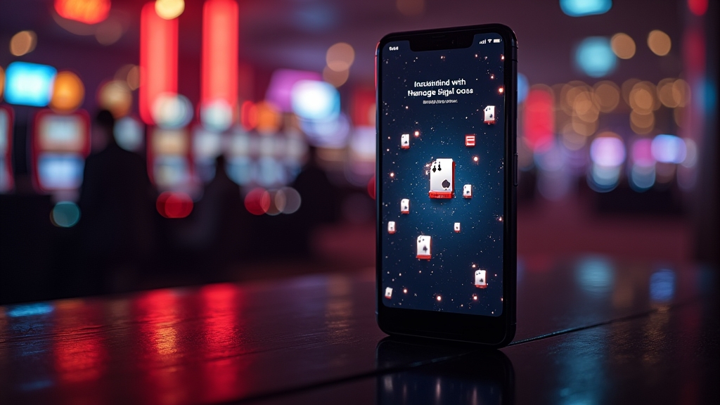هاتف أندرويد مع شاشة تثبيت APK داخل أجواء كازينو مظلمة